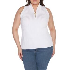 Belldini Black Label White Quarter Zip Sweater Vest Plus 1X NWT Mock Neck Luxe